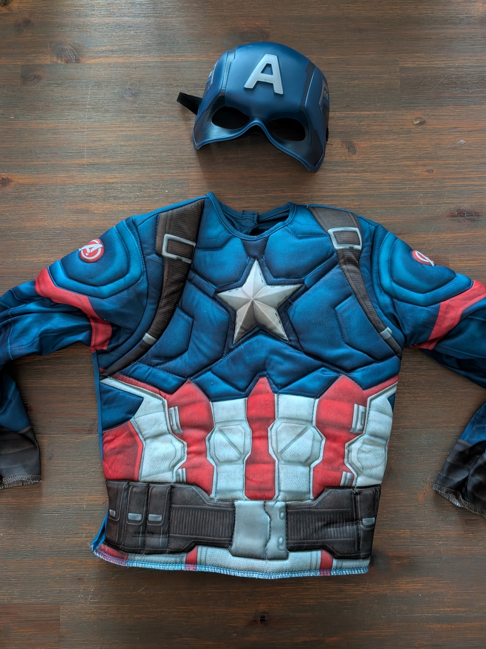 Marvel Captain America Blue and Red Muscle Chest Costume Top with Mask